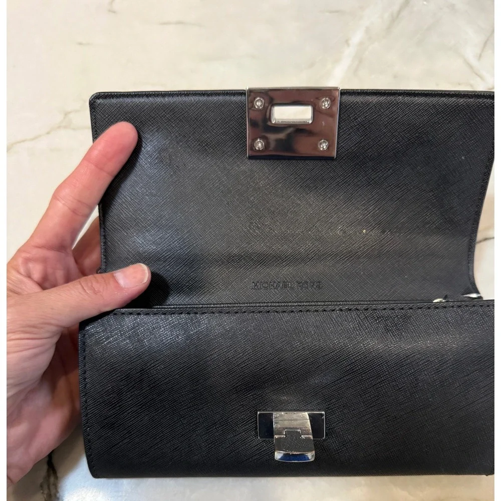 Michael Kors Black Saffiano Leather Turnlock Flap Continental Wallet
